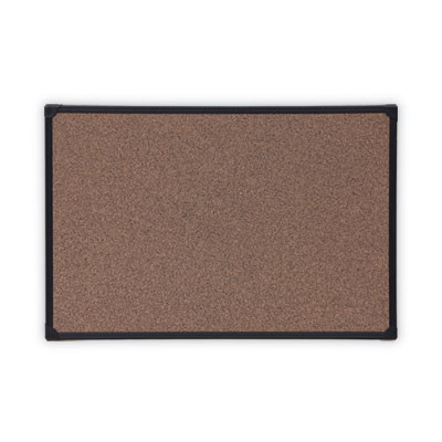 Tech Cork Board, 35.43" x 23.62", Brown Surface, Black Plastic Frame