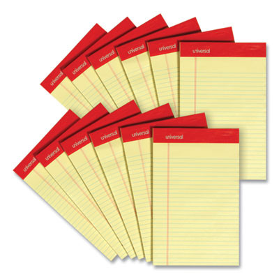 Perforated Ruled Writing Pads, Red Headband, Narrow Rule, (50) Canary Yellow 5 x 8 Sheets, Dozen
