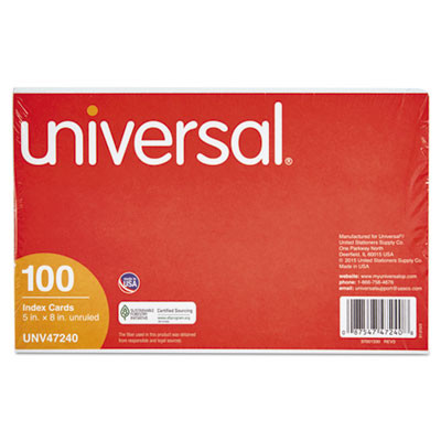 Unruled Index Cards, 5 X 8, White, 100/Pack