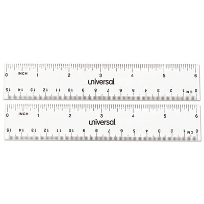 Clear Plastic Ruler, Standard/Metric, 6" Long, Clear, 2/Pack