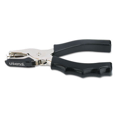 Eight-Sheet Handheld One-Hole Punch, 1/4" Holes, Metal With Rubber Grip, Black