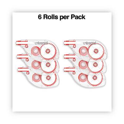 Side-Application Correction Tape, Non-Refillable, 0.2" x 32.75 Ft, White Tape, Clear/Red Dispenser, 6/Pack
