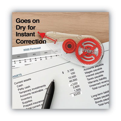 Correction Tape Dispenser, Non-Refillable, 0.2" x 26.25 Ft, White Tape, Clear/Red Dispenser, 10/Pack