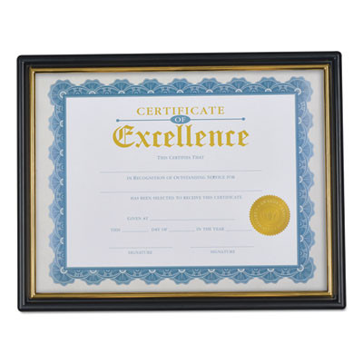 Document Frames, Plastic, 8.5 x 10 Insert, Black/Gold, 3/Pack