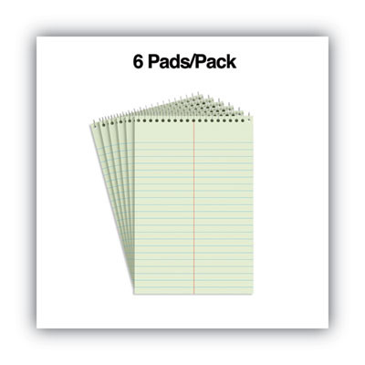Steno Pads, Red Cover, Gregg Rule, (80) Green-Tint 6 x 9 Sheets, 6/Pack