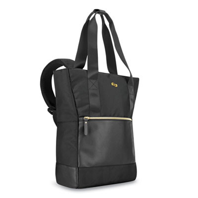 Parker Hybrid Tote/Backpack, Fits Devices Up To 15.6", Polyester, 3.75 x 16.5 x 16.5, Black/Gold