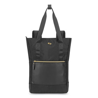Parker Hybrid Tote/Backpack, Fits Devices Up To 15.6", Polyester, 3.75 x 16.5 x 16.5, Black/Gold