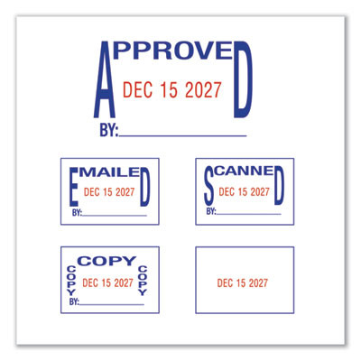 Printy Economy 5-In-1 Date Stamp, Self-Inking, 1.63" x 1", Blue/Red