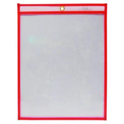 Reusable Dry Erase Pockets, Super Heavy-Duty, Top Load 9 x 12 Insert, Clear Front, Neon Red Border, 30/Pack