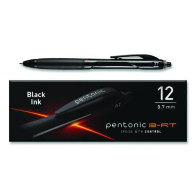 Pentonic Ballpoint Pen, Retractable, Fine 0.7 Mm, Black Ink, Black Barrel, 12/Pack