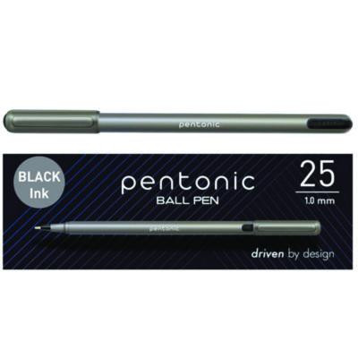 Pentonic Ballpoint Pen, Stick, Medium 1 Mm, Black Ink, Charcoal Gray Barrel, 25/Pack