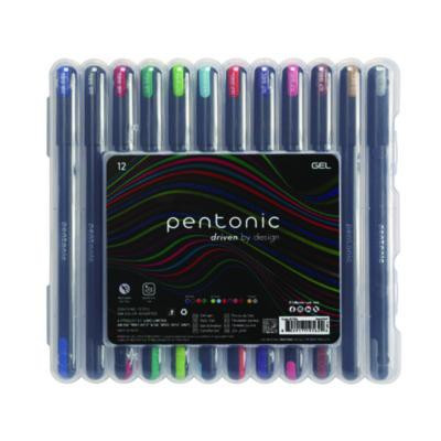 Pentonic Gel Pen, Stick, Assorted Point Sizes, Assorted Ink Colors, Black Barrel, 12/Pack