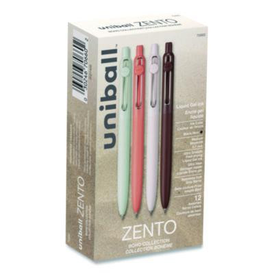 Zento Gel Pen, Retractable, Medium 0.7 Mm, Black Ink, Assorted Barrel Colors, Dozen