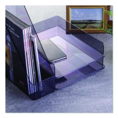Recycled Plastic Desktop Document Organization Set, (1) Letter-Sized Letter Tray, (1) Magazine File, Translucent Ash