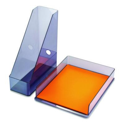 Recycled Plastic Desktop Document Organization Set, (1) Letter-Sized Letter Tray, (1) Magazine File, Translucent Ash