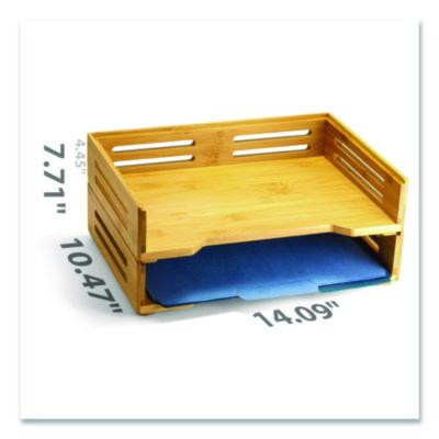 Bamboo Stackable Desktop Document Trays, 2 Sections, Letter Size Files, 14.09" x 10.47" x 4.4", Brown, 2/Pack