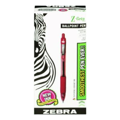 Z-Grip Ballpoint Pen, Retractable, Medium 1 Mm, Red Ink, Red/Clear Barrel, Dozen