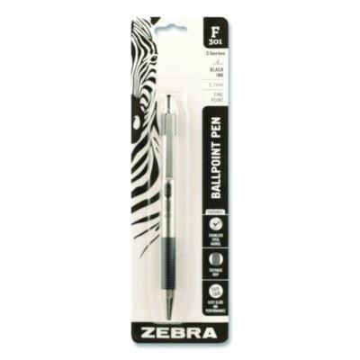 F-301 Ballpoint Pen, Retractable, Fine 0.7 Mm, Black Ink, Stainless Steel/Black Barrel
