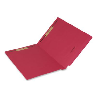Colored Reinforced End Tab Fastener Folders, Straight Tab, Expands 0.75", 2 Fasteners, Legal Size, Red, 50/Box