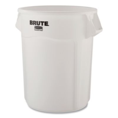 Vented Round Brute Container, 44 Gal, Plastic, White, 4/Carton