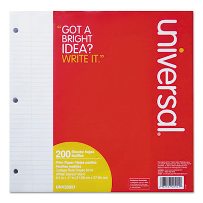 Filler Paper, 3-Hole, 8.5 X 11, Medium/College Rule, 200/Pack