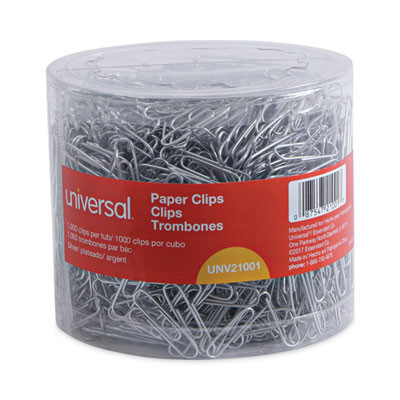 Plastic-Coated Paper Clips With Two-Compartment Dispenser Tub, (750) #2 Clips, (250) Jumbo Clips, Silver