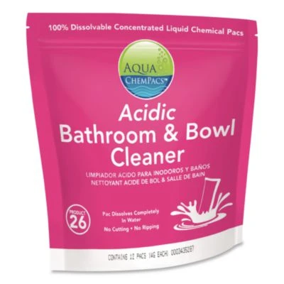 Aqua Chempacs Acidic Bathroom And Bowl Cleaner, Lavender Scent, 4 g Packets, 12 Chempacs/Pack, 4 Packs/Carton