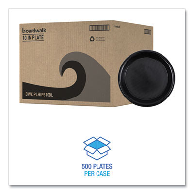 Hi-Impact Plastic Dinnerware, Plate, 10" Dia, Black, 125/Sleeve, 4 Sleeves/Carton