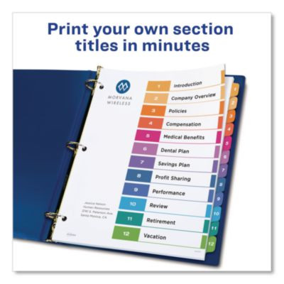 Customizable Toc Ready Index Multicolor Tab Dividers, 12-Tab, 1 To 12, 11 x 8.5, White, Traditional Color Tabs, 6 Sets