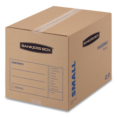 Smoothmove Basic Moving Boxes, Regular Slotted Container (Rsc), Small, 12" x 16" x 12", Brown/Blue, 25/Bundle