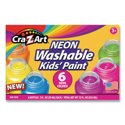 Neon Washable Kids' Paint, 6 Assorted Neon Colors, 2 Oz Bottle, 6/Pack