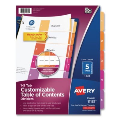 Customizable Toc Ready Index Multicolor Tab Dividers, 5-Tab, 1 To 5, 11 x 8.5, White, Traditional Color Tabs, 1 Set