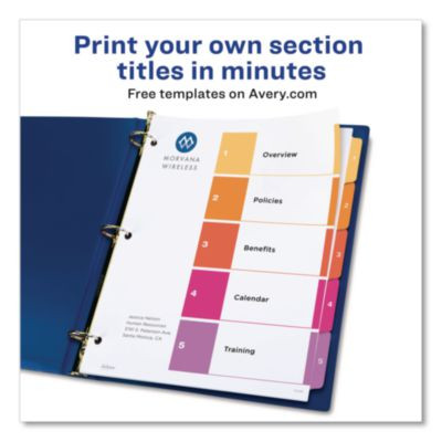Customizable Toc Ready Index Multicolor Tab Dividers, 5-Tab, 1 To 5, 11 x 8.5, White, Traditional Color Tabs, 1 Set