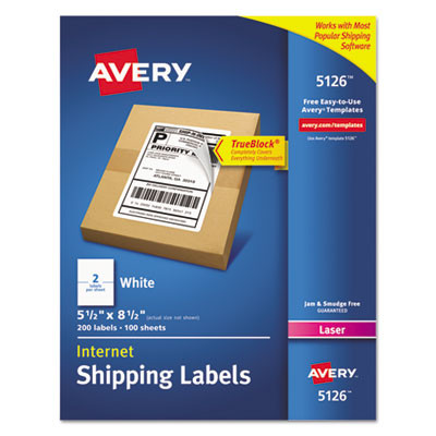 Shipping Labels W/ Trueblock Technology, Laser Printers, 5.5 X 8.5, White, 2/Sheet, 100 Sheets/Box
