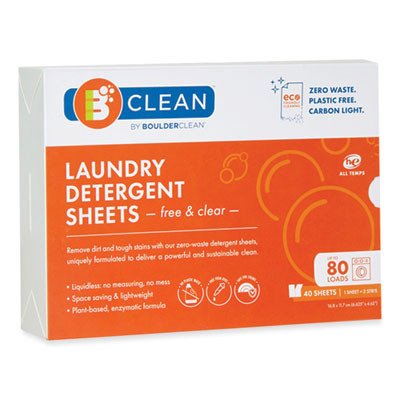 Laundry Detergent Sheets, Free And Clear Scent, 40/Pack, 12 Packs/Carton