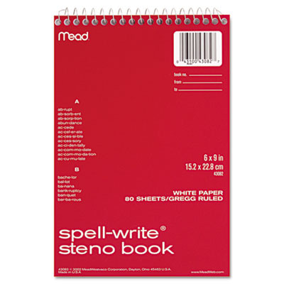Spell-Write Wirebound Steno Pad, Randomly Assorted Cover Colors, Gregg Rule, (80) White 6 x 9 Sheets