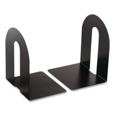 Heavy Duty Bookends, Nonskid Base, 8 x 8 x 10, Steel, Black, Pair