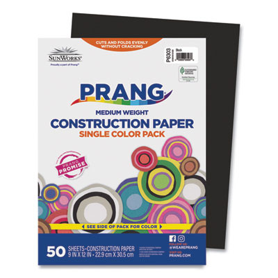 Sunworks Construction Paper, 50 Lb Text Weight, 9 x 12, Black, 50/Pack