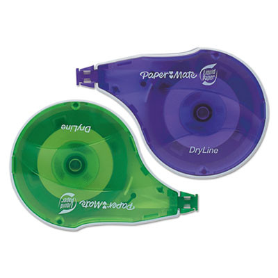 Dryline Correction Tape Value Pack, Non-Refillable, 0.17" x 39.33 Ft, White Tape, Assorted Dispenser Colors, 10/Pack