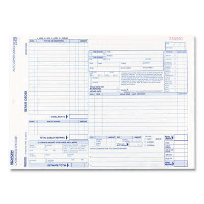 Speediset Four-Part Auto Repair Form, Four-Part Carbonless, 11 x 8.5, 50 Forms Total