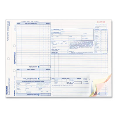 Speediset Four-Part Auto Repair Form, Four-Part Carbonless, 11 x 8.5, 50 Forms Total