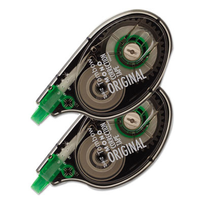 Mono Original Correction Tape Value Pack, Non-Refillable, 0.17" x 32.83 Ft, Translucent Smoke/Green Dispenser, 2/Pack