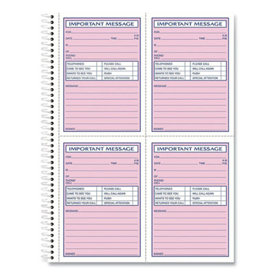 Telephone Message Book With Fax/Mobile Section, Two-Part Carbonless, 3.88 x 5.5, 4 Forms/Sheet, 400 Forms Total