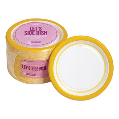 Everyday Paper Plates, 6" Dia, White/Yellow, 125/Pack