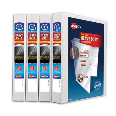 Heavy-Duty Non Stick View Binder With Durahinge And Slant Rings, 3 Rings, 1" Capacity, 11 X 8.5, White, 4/Pack