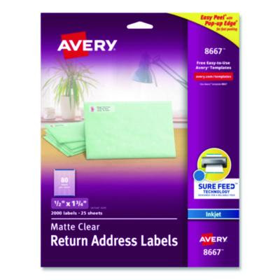 Matte Clear Easy Peel Mailing Labels With Sure Feed Technology, Inkjet Printers, 0.5 X 1.75, Clear, 80/Sheet, 25 Sheets/Pack