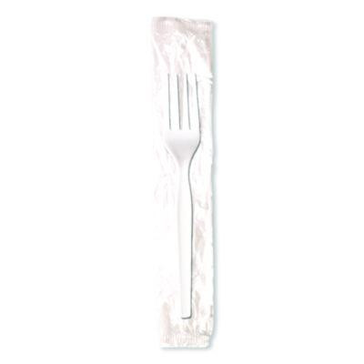 Mediumweight Polystyrene Cutlery, Individually Wrapped, Fork, Plastic, White, 1,000/Carton