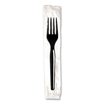 Individually Wrapped Mediumweight Polystyrene Cutlery, Fork, Plastic, Black, 1,000/Carton
