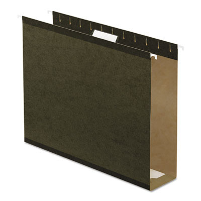 Extra Capacity Reinforced Hanging File Folders With Box Bottom, 3" Capacity, Letter Size, 1/5-Cut Tabs, Green, 25/Box