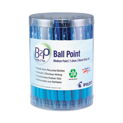 B2P Bottle-2-Pen Recycled Ballpoint Pen, Retractable, Medium 1 Mm, Assorted Ink Colors, Translucent Blue Barrel, 36/Pack